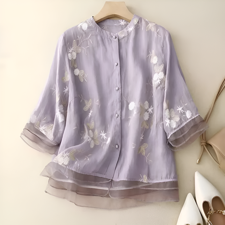 Nellie™ | Elegant Top with Embroidered Flowers