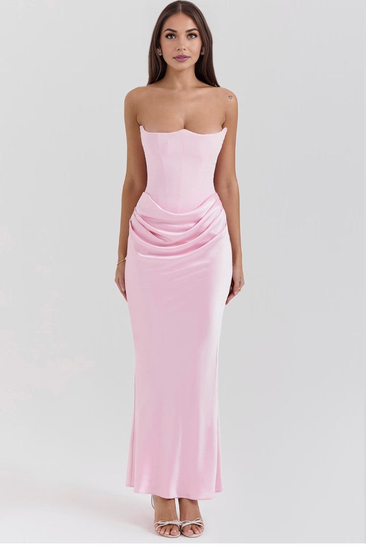 Paloma - Elegant Satin Strapless Maxi Dress